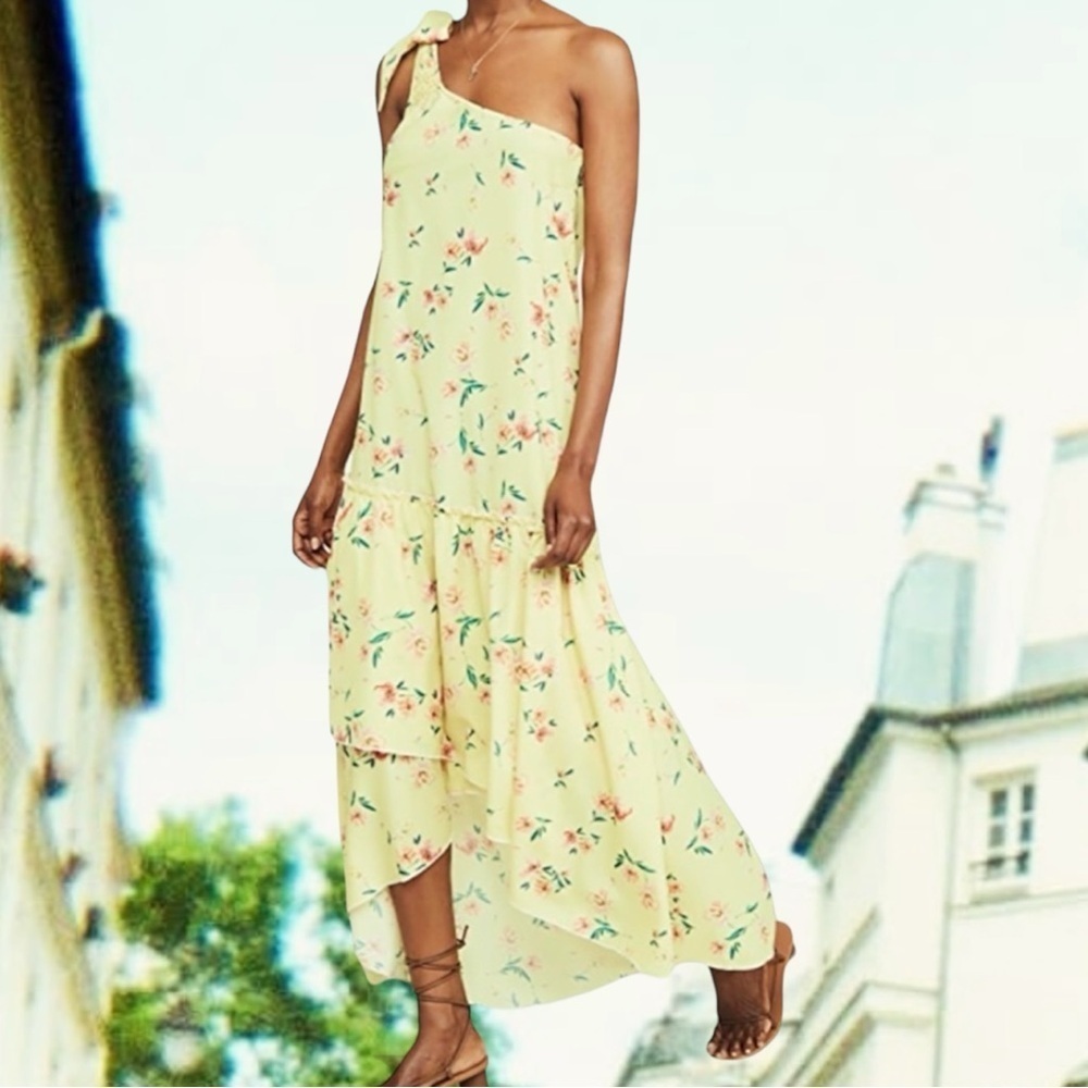 NWT Paloma Blue ‘Giselle’ One-Shoulder Maxi Dress in “Yellow Fleur” Size XS